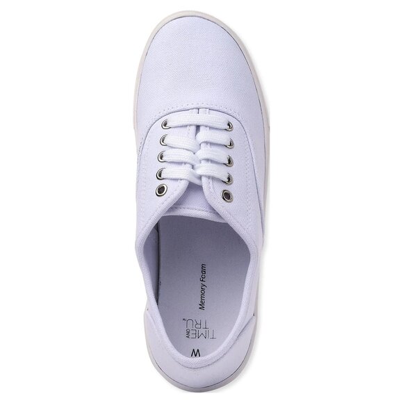 NEW Casual Lace up White Canvas Sneakers Wide Width Size 8.5 W Tennis Shoes - Picture 4 of 7